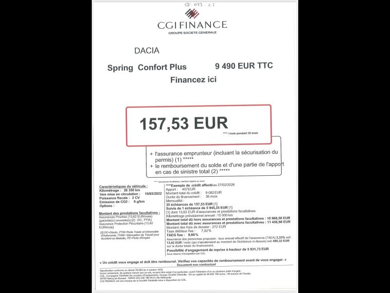Image DACIA Spring 45ch Confort Plus - Achat Intégral