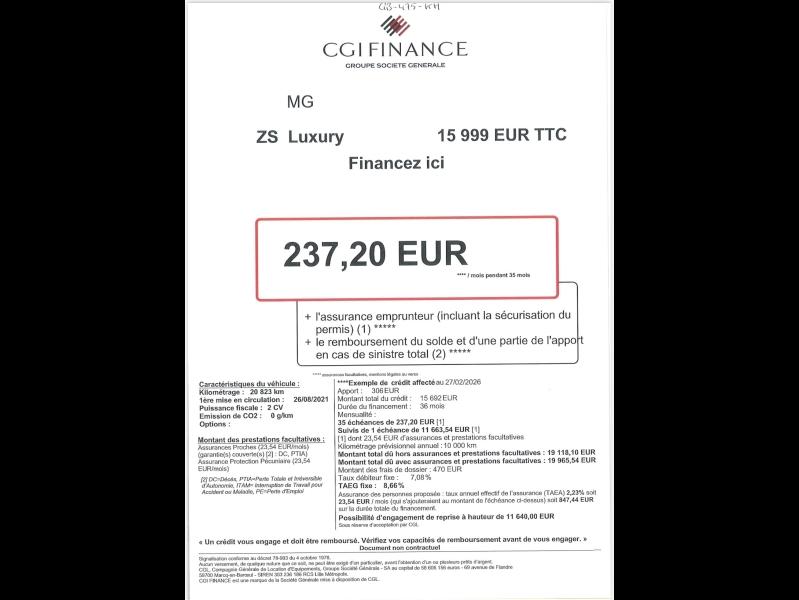 Image MG MOTOR ZS EV 143ch Luxury