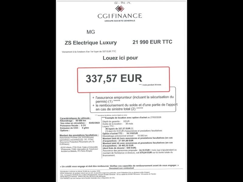 Image MG MOTOR ZS EV 156ch - 70kWh Luxury