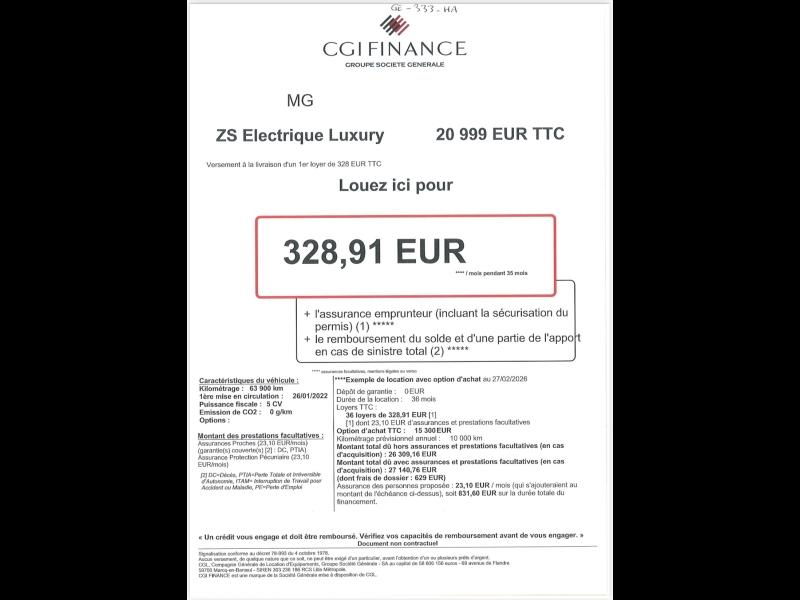 Image MG MOTOR ZS EV 156ch - 70kWh Luxury