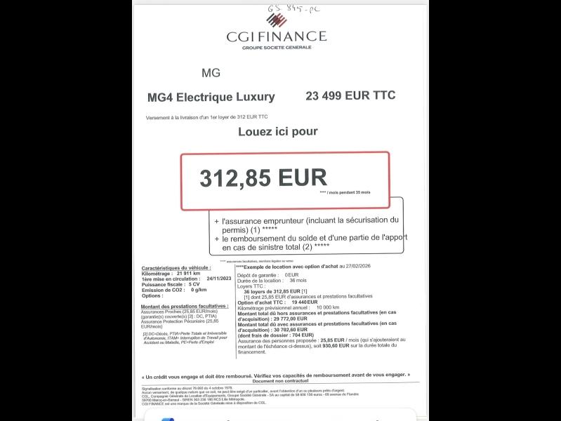 Image MG MOTOR MG4 EV 204ch - 64kWh Luxury MY23